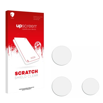 Parte frontal de un envase de producto con el logotipo de la marca upscreen. Al lado está el protector de pantalla correspondi