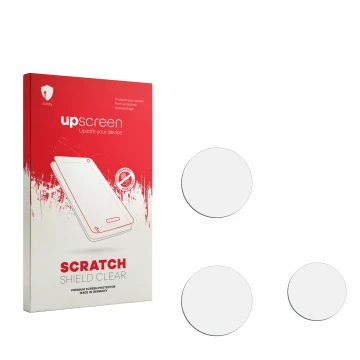 Parte frontal de un envase de producto con el logotipo de la marca upscreen. Al lado está el protector de pantalla correspondi