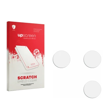 Parte frontal de un envase de producto con el logotipo de la marca upscreen. Al lado está el protector de pantalla correspondi