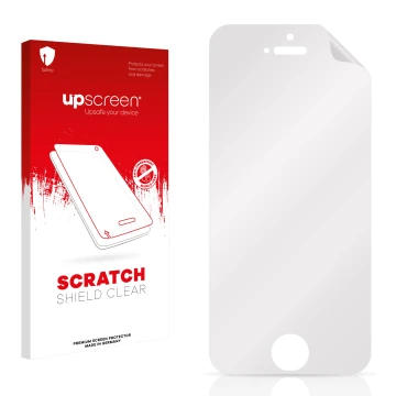 Parte frontal de un envase de producto con el logotipo de la marca upscreen. Al lado está el protector de pantalla correspondi