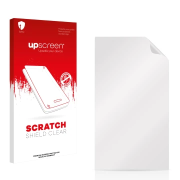 Parte frontal de un envase de producto con el logotipo de la marca upscreen. Al lado está el protector de pantalla correspondi