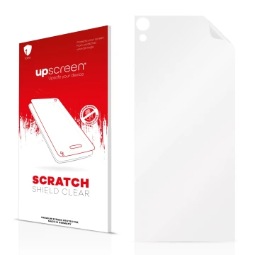 Parte frontal de un envase de producto con el logotipo de la marca upscreen. Al lado está el protector de pantalla correspondi