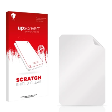 Parte frontal de un envase de producto con el logotipo de la marca upscreen. Al lado está el protector de pantalla correspondi