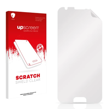 Parte frontal de un envase de producto con el logotipo de la marca upscreen. Al lado está el protector de pantalla correspondi