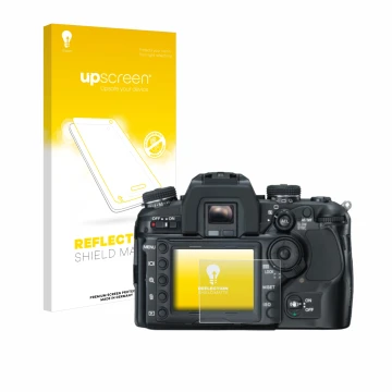 Parte frontal de un envase de producto con el logotipo de la marca upscreen. Al lado se muestra el dispositivo Konica Minolta 