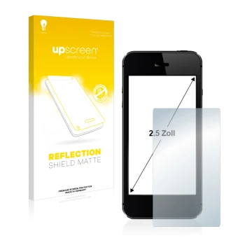 Parte frontal de un envase de producto con el logotipo de la marca upscreen. Al lado se muestra el dispositivo con su protecto