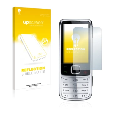 Parte frontal de un envase de producto con el logotipo de la marca upscreen. Al lado se muestra el dispositivo Nokia 6700 clas