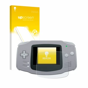 Parte frontal de un envase de producto con el logotipo de la marca upscreen. Al lado se muestra el dispositivo Nintendo Gamebo