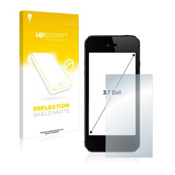 Parte frontal de un envase de producto con el logotipo de la marca upscreen. Al lado se muestra el dispositivo con su protecto