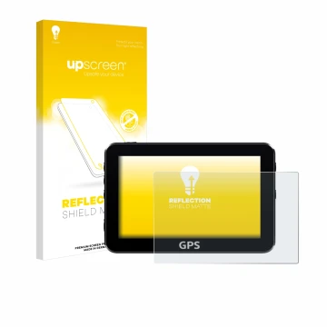 Parte frontal de un envase de producto con el logotipo de la marca upscreen. Al lado se muestra el dispositivo con su protecto
