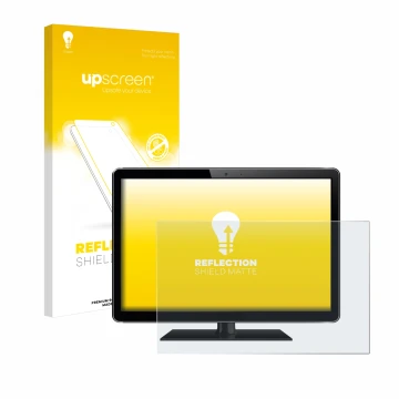 Parte frontal de un envase de producto con el logotipo de la marca upscreen. Al lado se muestra el dispositivo con su protecto
