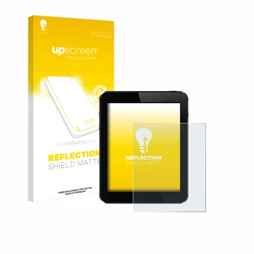 Parte frontal de un envase de producto con el logotipo de la marca upscreen. Al lado se muestra el dispositivo con su protecto