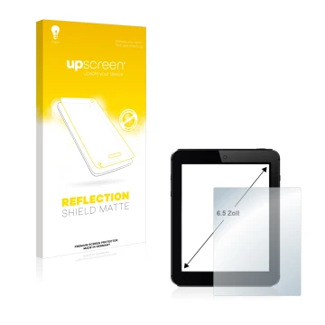 Parte frontal de un envase de producto con el logotipo de la marca upscreen. Al lado se muestra el dispositivo con su protecto