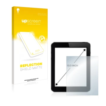 Parte frontal de un envase de producto con el logotipo de la marca upscreen. Al lado se muestra el dispositivo con su protecto