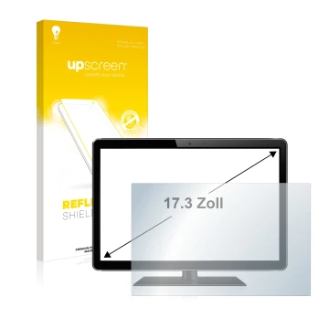 Parte frontal de un envase de producto con el logotipo de la marca upscreen. Al lado se muestra el dispositivo con su protecto