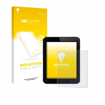 Parte frontal de un envase de producto con el logotipo de la marca upscreen. Al lado se muestra el dispositivo con su protecto