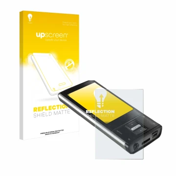 Parte frontal de un envase de producto con el logotipo de la marca upscreen. Al lado se muestra el dispositivo Intenso Video S