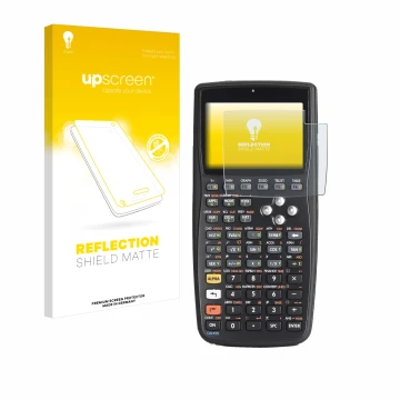 Parte frontal de un envase de producto con el logotipo de la marca upscreen. Al lado se muestra el dispositivo HP 50g F2229AA#