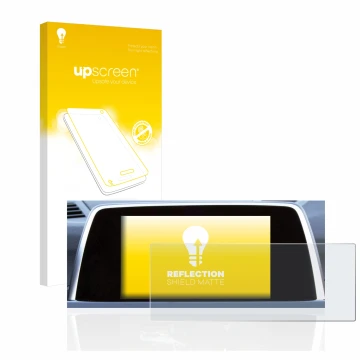 Parte frontal de un envase de producto con el logotipo de la marca upscreen. Al lado se muestra el dispositivo BMW 6 F13 Coupe