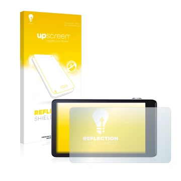 Parte frontal de un envase de producto con el logotipo de la marca upscreen. Al lado se muestra el dispositivo Samsung Galaxy 