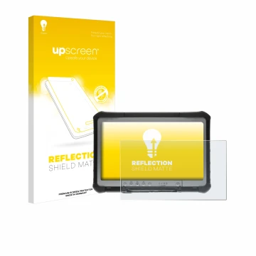 Parte frontal de un envase de producto con el logotipo de la marca upscreen. Al lado se muestra el dispositivo Panasonic Tough