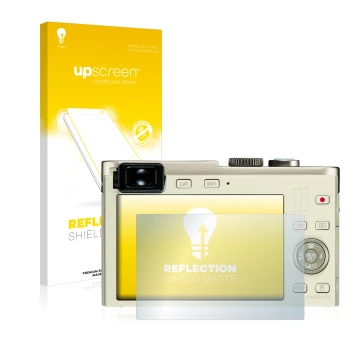 Parte frontal de un envase de producto con el logotipo de la marca upscreen. Al lado se muestra el dispositivo Leica C (Typ 11