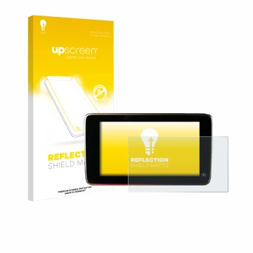 Parte frontal de un envase de producto con el logotipo de la marca upscreen. Al lado se muestra el dispositivo BMW 5 F11 Touri