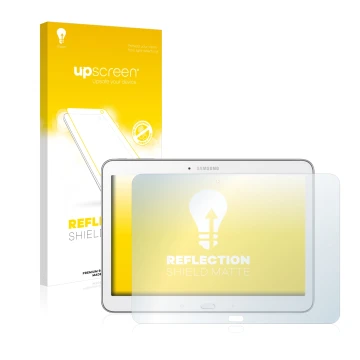 Parte frontal de un envase de producto con el logotipo de la marca upscreen. Al lado se muestra el dispositivo Samsung Galaxy 