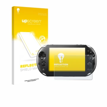 Parte frontal de un envase de producto con el logotipo de la marca upscreen. Al lado se muestra el dispositivo Sony Playstatio