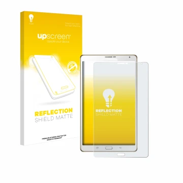 Parte frontal de un envase de producto con el logotipo de la marca upscreen. Al lado se muestra el dispositivo Samsung Galaxy 