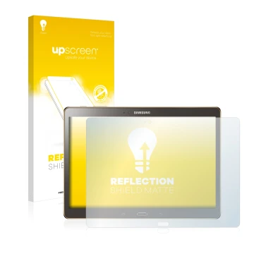 Parte frontal de un envase de producto con el logotipo de la marca upscreen. Al lado se muestra el dispositivo Samsung Galaxy 