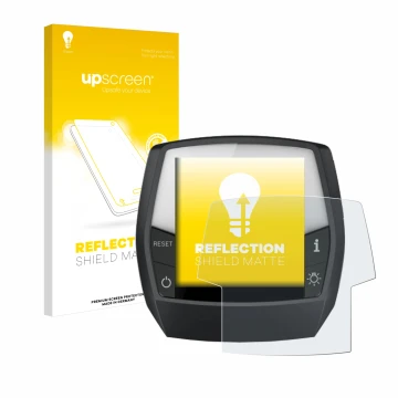 Parte frontal de un envase de producto con el logotipo de la marca upscreen. Al lado se muestra el dispositivo Bosch Intuvia A