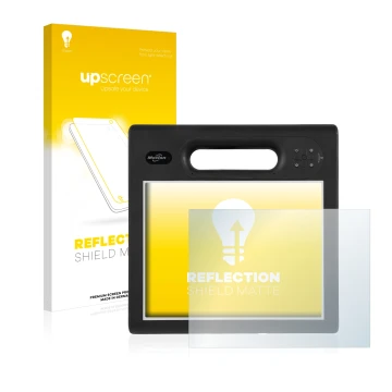 Parte frontal de un envase de producto con el logotipo de la marca upscreen. Al lado se muestra el dispositivo Motion Computin