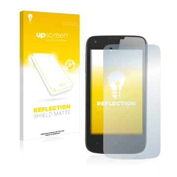 Parte frontal de un envase de producto con el logotipo de la marca upscreen. Al lado se muestra el dispositivo Prestigio Multi