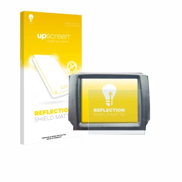 Parte frontal de un envase de producto con el logotipo de la marca upscreen. Al lado se muestra el dispositivo Uconnect 8.4