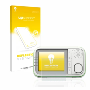 Parte frontal de un envase de producto con el logotipo de la marca upscreen. Al lado se muestra el dispositivo Belkin Baby 100