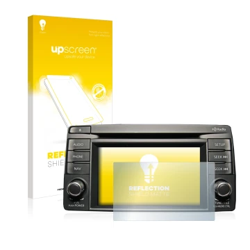 Parte frontal de un envase de producto con el logotipo de la marca upscreen. Al lado se muestra el dispositivo Mazda CX-5 2012