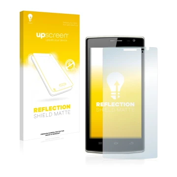 Parte frontal de un envase de producto con el logotipo de la marca upscreen. Al lado se muestra el dispositivo THL 5000T con s