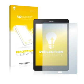 Parte frontal de un envase de producto con el logotipo de la marca upscreen. Al lado se muestra el dispositivo Samsung Galaxy 