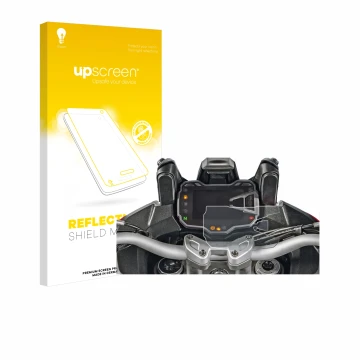 Parte frontal de un envase de producto con el logotipo de la marca upscreen. Al lado se muestra el dispositivo Ducati Multistr