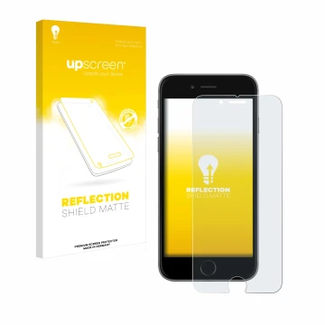 Parte frontal de un envase de producto con el logotipo de la marca upscreen. Al lado se muestra el dispositivo Apple iPhone 6S