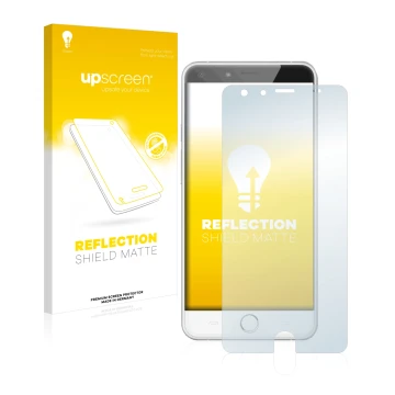 Parte frontal de un envase de producto con el logotipo de la marca upscreen. Al lado se muestra el dispositivo Ulefone Be Touc