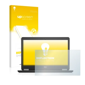 Parte frontal de un envase de producto con el logotipo de la marca upscreen. Al lado se muestra el dispositivo Dell Latitude 1