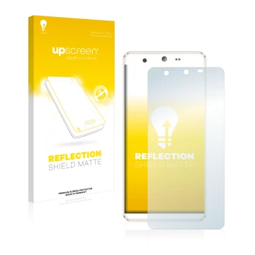 Parte frontal de un envase de producto con el logotipo de la marca upscreen. Al lado se muestra el dispositivo Kingzone N5 con