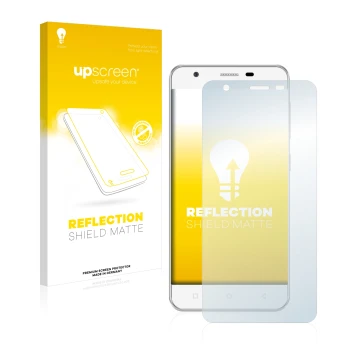 Parte frontal de un envase de producto con el logotipo de la marca upscreen. Al lado se muestra el dispositivo Allview V2 Vipe