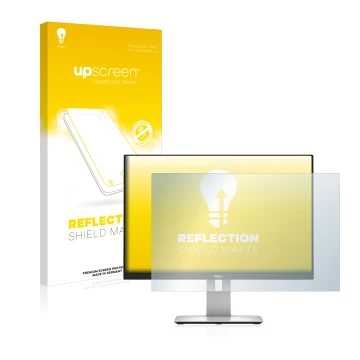 Parte frontal de un envase de producto con el logotipo de la marca upscreen. Al lado se muestra el dispositivo Dell Ultrasharp