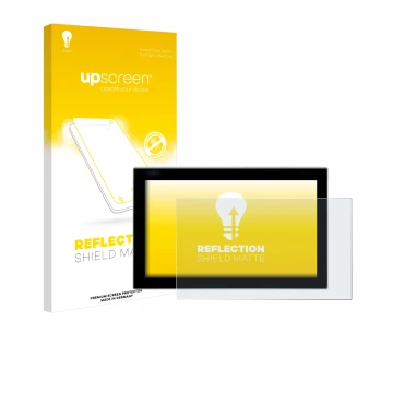 Parte frontal de un envase de producto con el logotipo de la marca upscreen. Al lado se muestra el dispositivo Siemens Simatic