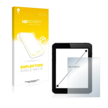 Parte frontal de un envase de producto con el logotipo de la marca upscreen. Al lado se muestra el dispositivo con su protecto