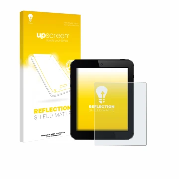 Parte frontal de un envase de producto con el logotipo de la marca upscreen. Al lado se muestra el dispositivo con su protecto