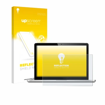 Parte frontal de un envase de producto con el logotipo de la marca upscreen. Al lado se muestra el dispositivo con su protecto